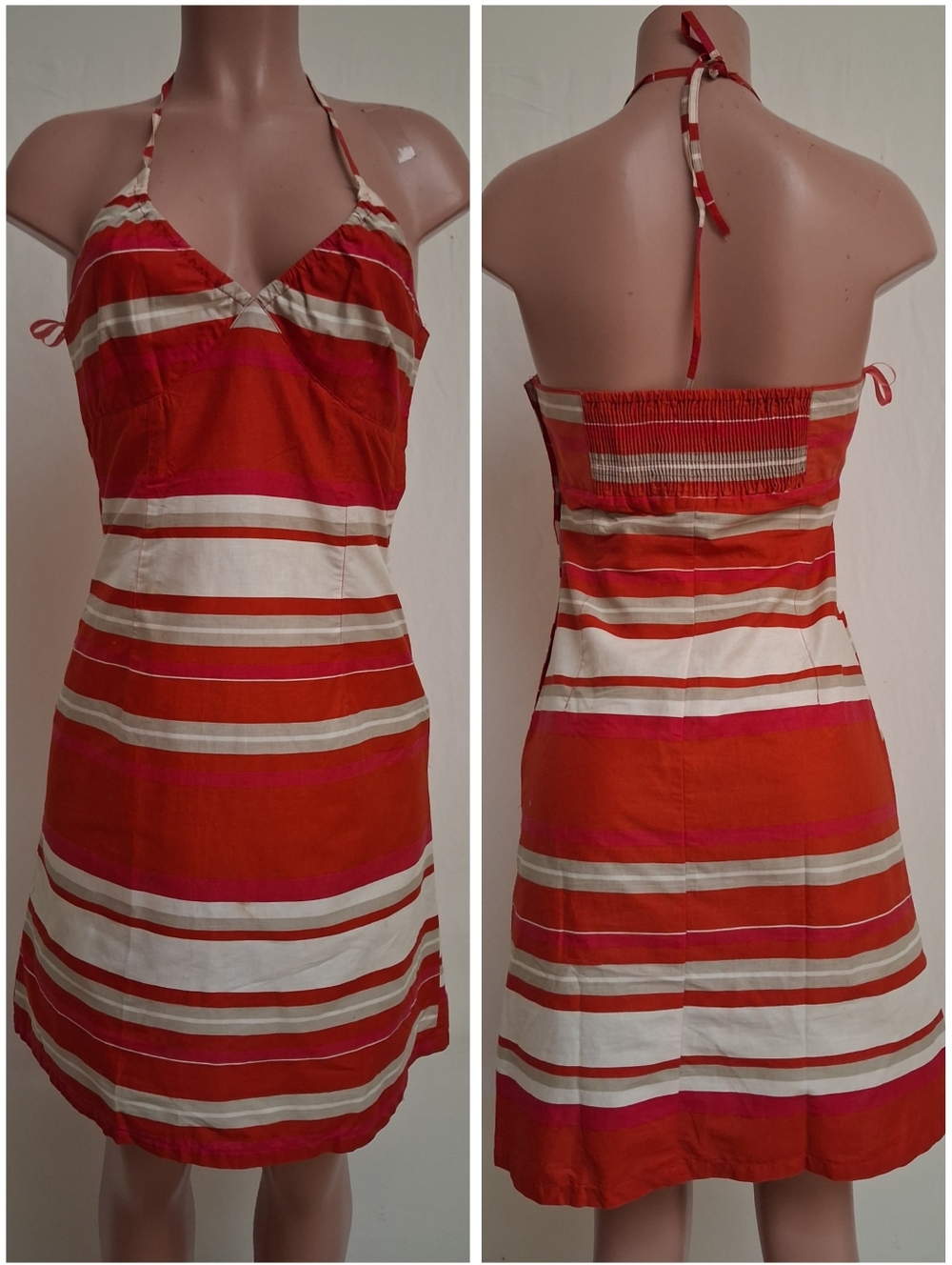 H&M Striped Summer Halter Dress Orange Red Pink Size 8